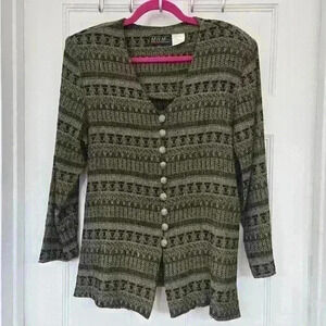 Vintage Melissa Harper Rare Pattern Design Button Down longsleeve Blouse,Size 10